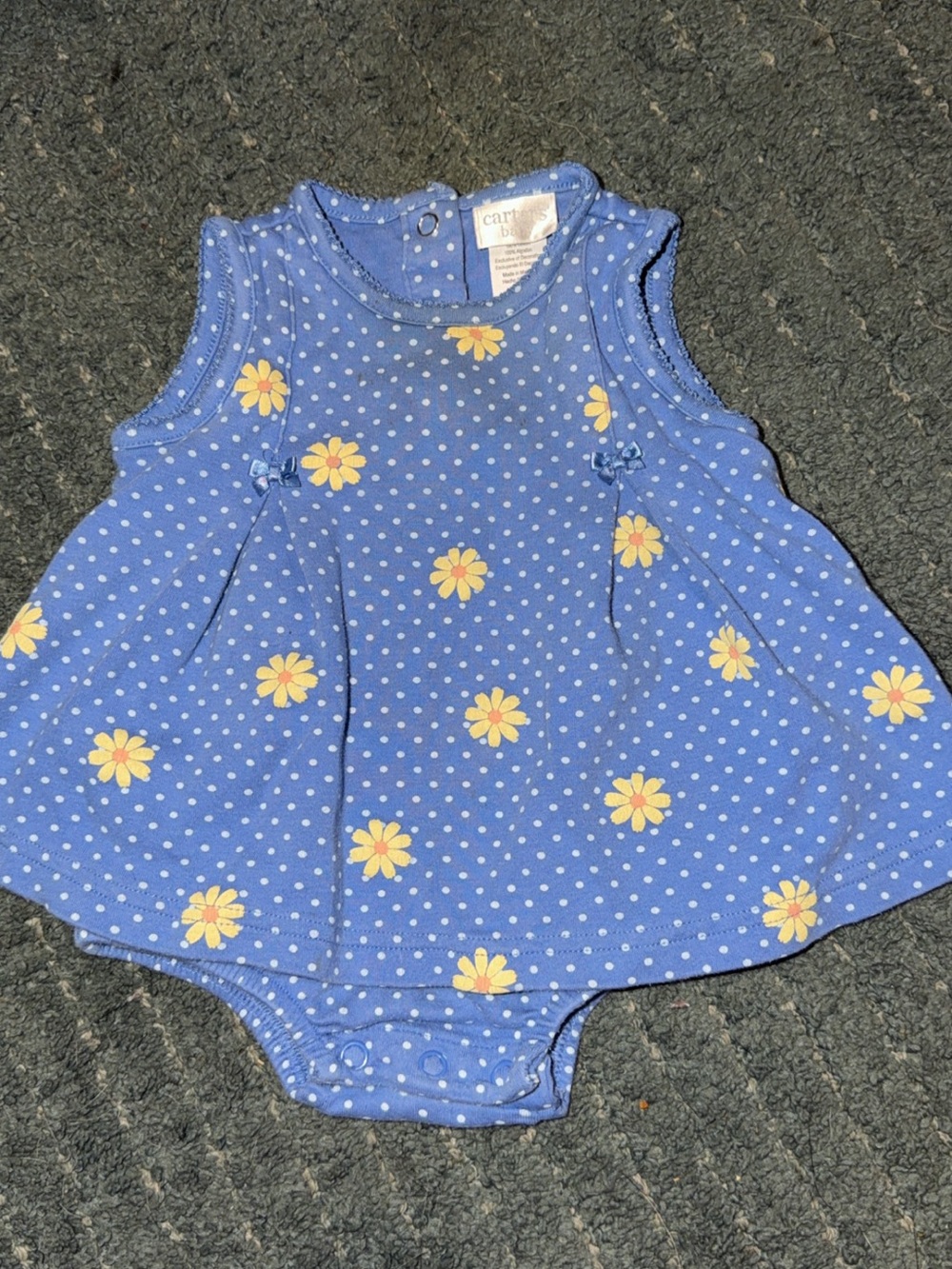 Carter's Blue Polka Dot Dress Onesie with Yellow Daisy Print